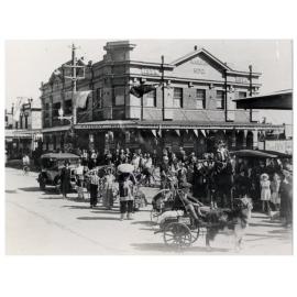 Procession in front of the Fairfield Railway Hotel, Fairfield NSW, 1930's