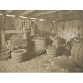 A man using a wine press, Horsley Park NSW, c. 1900