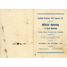 Official program of the opening of the Protestant Hall, Fairfield NSW
