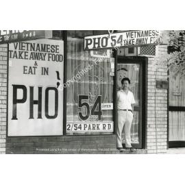 Mo Lam standing in front of his restaurant Pho 54 , Cabramatta