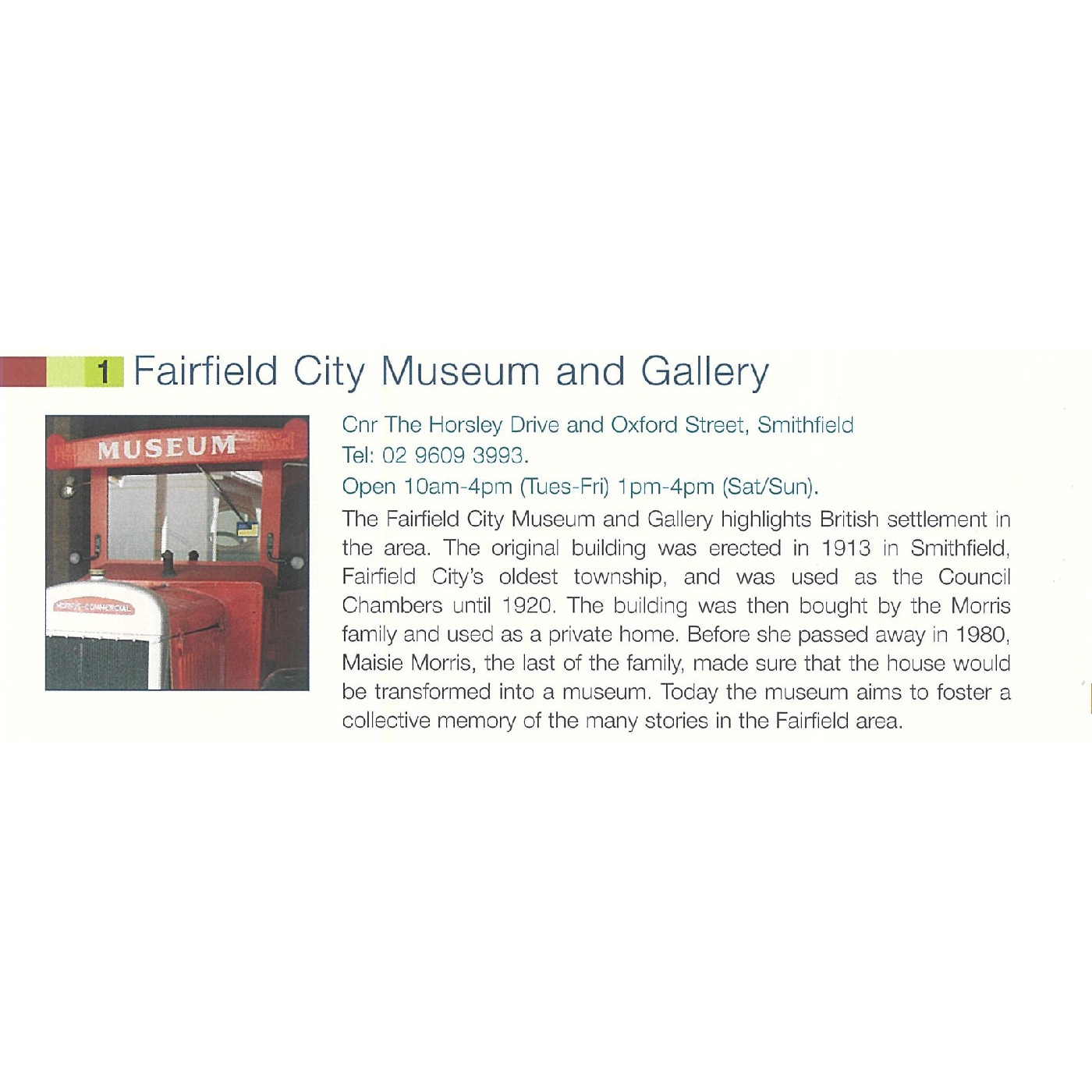Tune in to Fairfield City - Stop 1 - Fairfield City Museum & Gallery