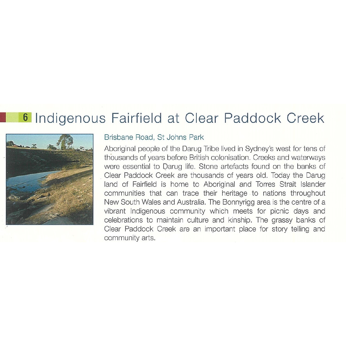 Tune in to Fairfield City - Stop 6 - Indigenous Fairfield at Clear Paddock Creek