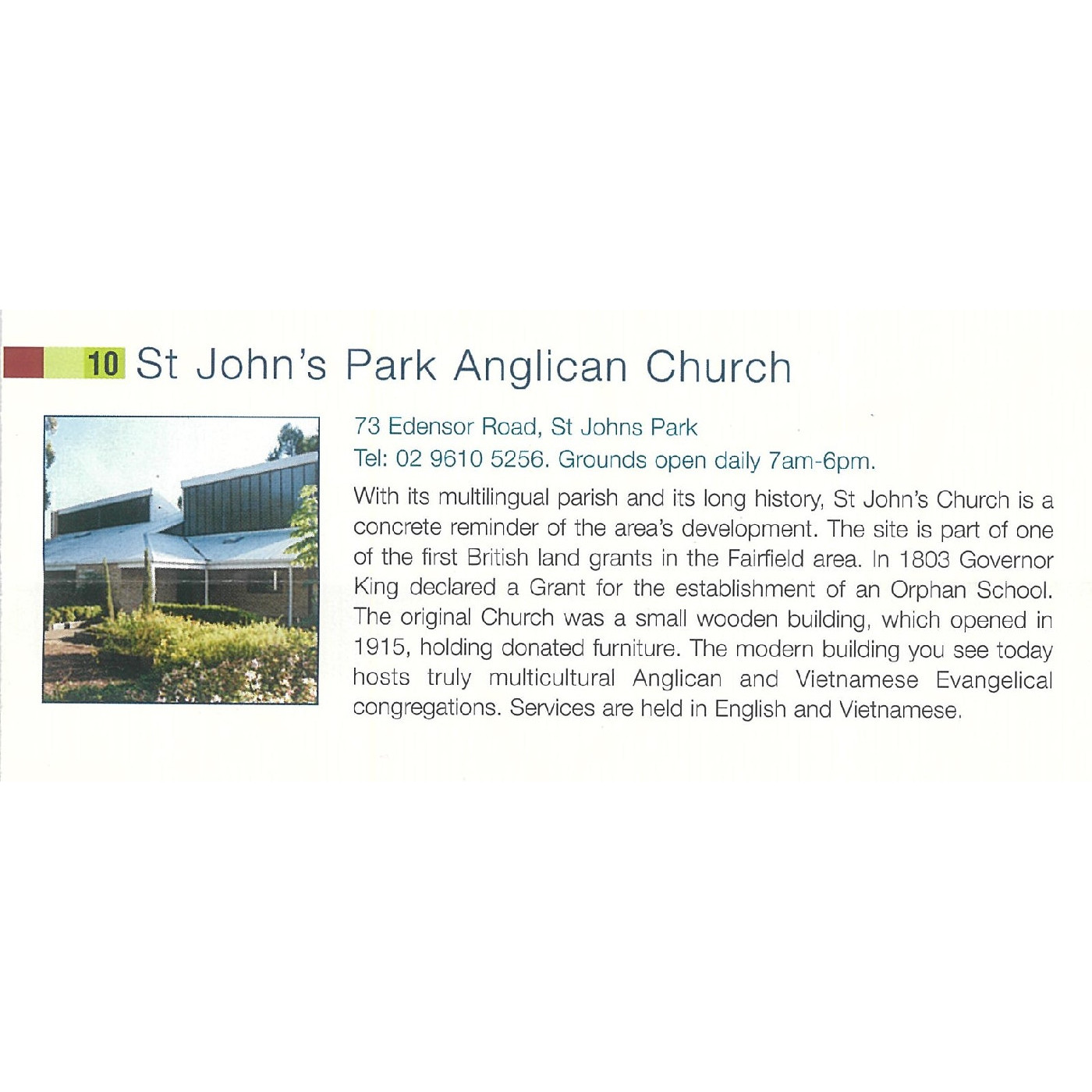 Tune in to Fairfield City - Stop 10  - St John's Park Anglican Church