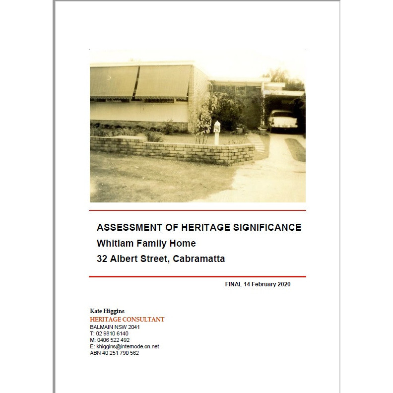 Assessment of Heritage Significance : Whitlam Family Home 