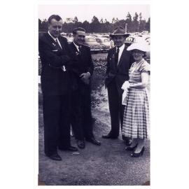 Gough Whitlam with Mayor Les Powell, Jack (Norman John) and Pat (Patricia) Mannix at the Fairfield Showground, Prairiewood NSW