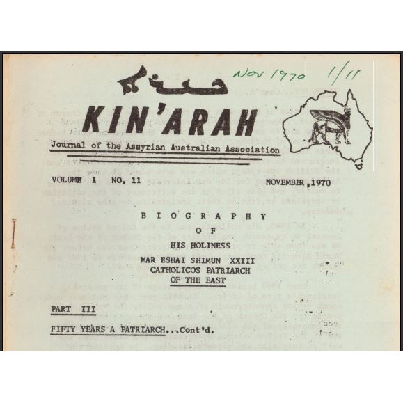 Kin'arah : journal of Assyrian Australian Association  -November, 1970, Volume 1 No 11