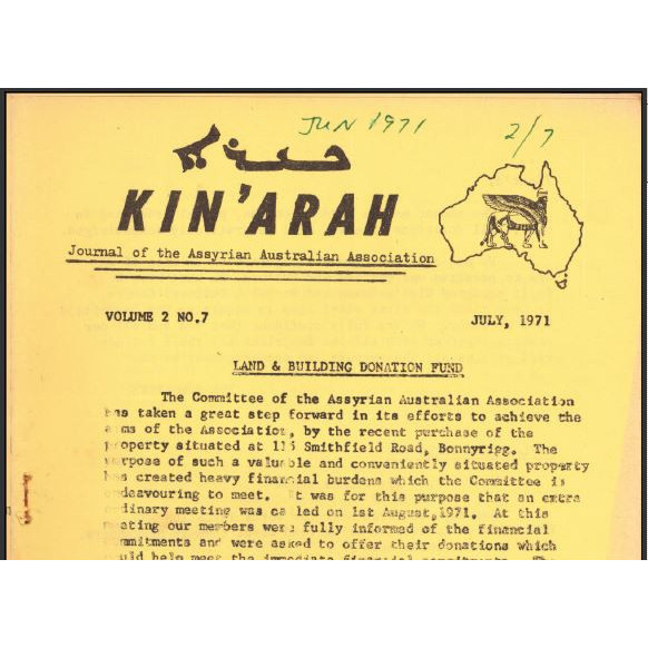 Kin'arah : journal of Assyrian Australian Association  - July, 1971, Volume 2, No 7