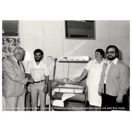 A phototheraphy machine is handed over at Fairfield Hospital, Fairfield NSW