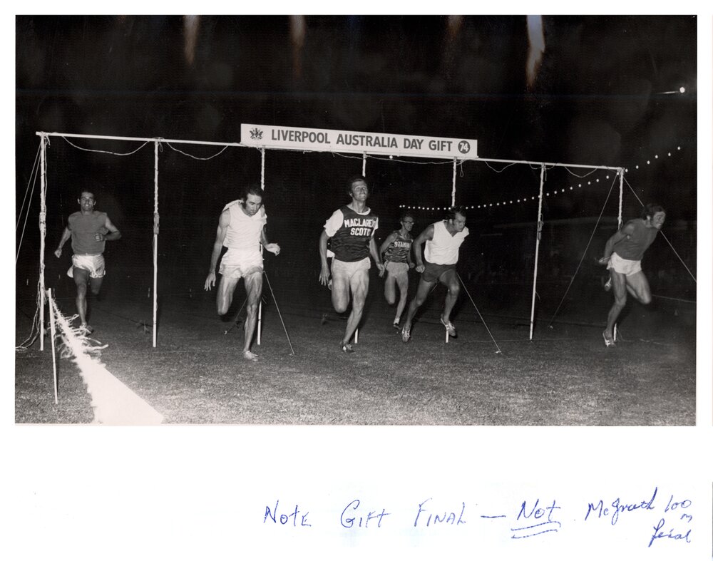 The First Liverpool Australia Day Gift Race at Hillier Oval, Woodward Park, Liverpool NSW, 1974