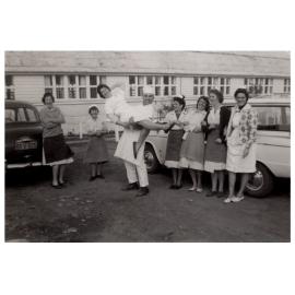 Kitchen staff at the carpark, Villawood Migrant Hostel, Villawood NSW