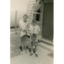 David Pearson and John (in the swimsuit), early 1960's, Cabramatta Migrant Hostel, Cabramatta, NSW.