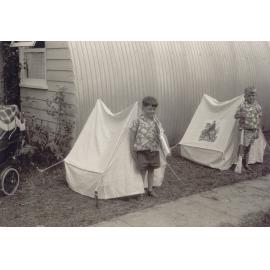 Children and tents, Cabramatta Migrant Hostel, Cabramatta NSW