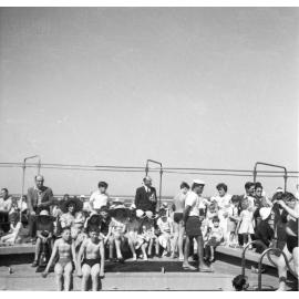 McNeice boys at the Fairsky's swimming pool on their voyage to Australia, 1959